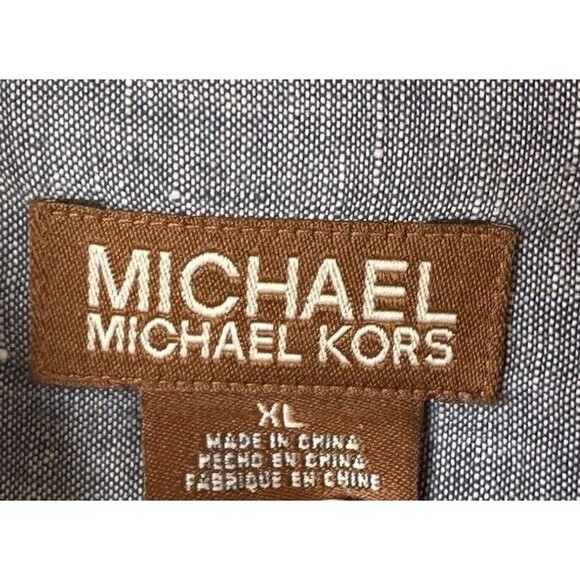Michael Kors Shirt Men XL Blue Linen Cotton Blend Tailored Classic Fit Casual - Picture 7 of 9